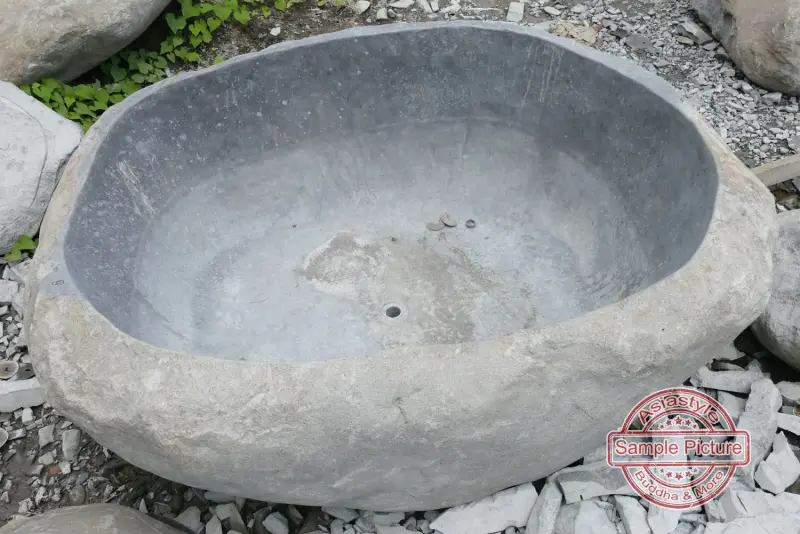 Product image of the product “Riverstone basin, natural surface, polished inside. Dia approx 161-170cm Height 71-80cm ”